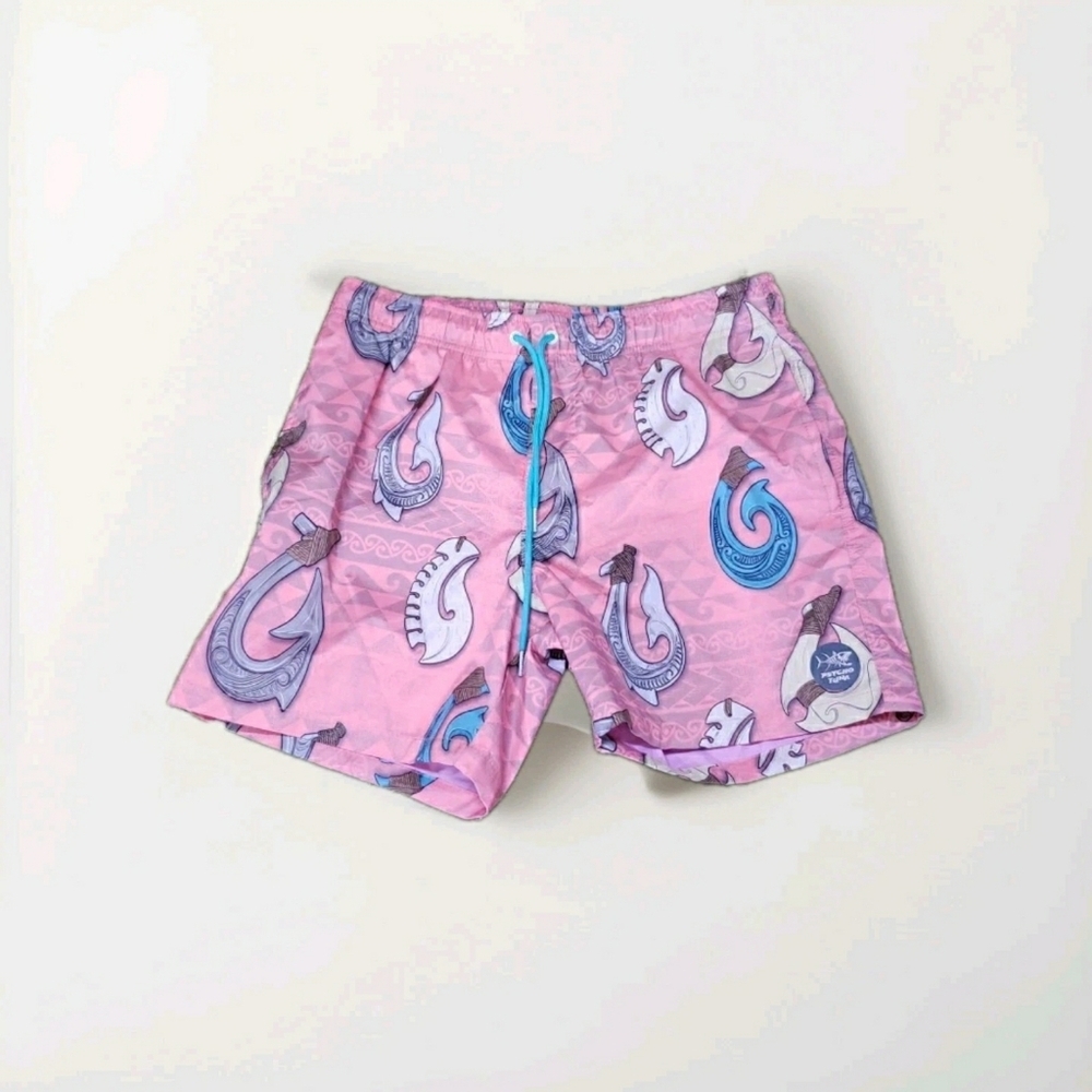 Psycho Tuna Swim Trunks Men’s Sz M Hawaiian Tribal Retro Board Shorts 4829